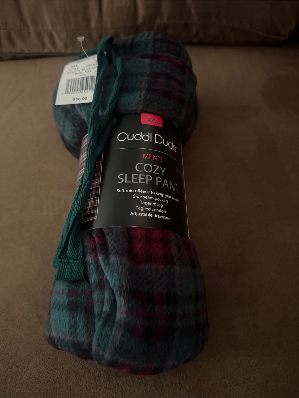 Fleece Pajama Pants Mens XXL Green Plaid Cuddl Duds